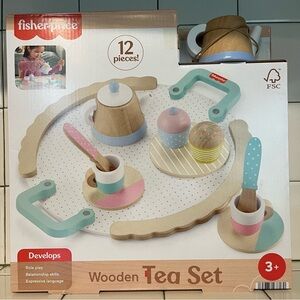 Fisher-Price Wooden Blue and Pink 12 Piece Tea Set Learning Toys